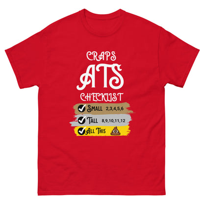 ATS checklist craps and dice shirt, All tall Small , prop bets